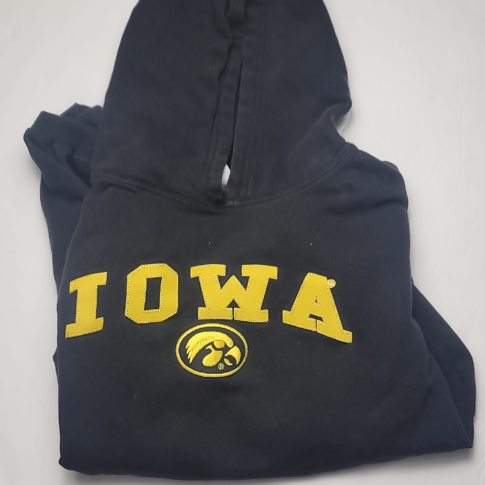 Big Kids Black Hoodie with Yellow Iowa Logo